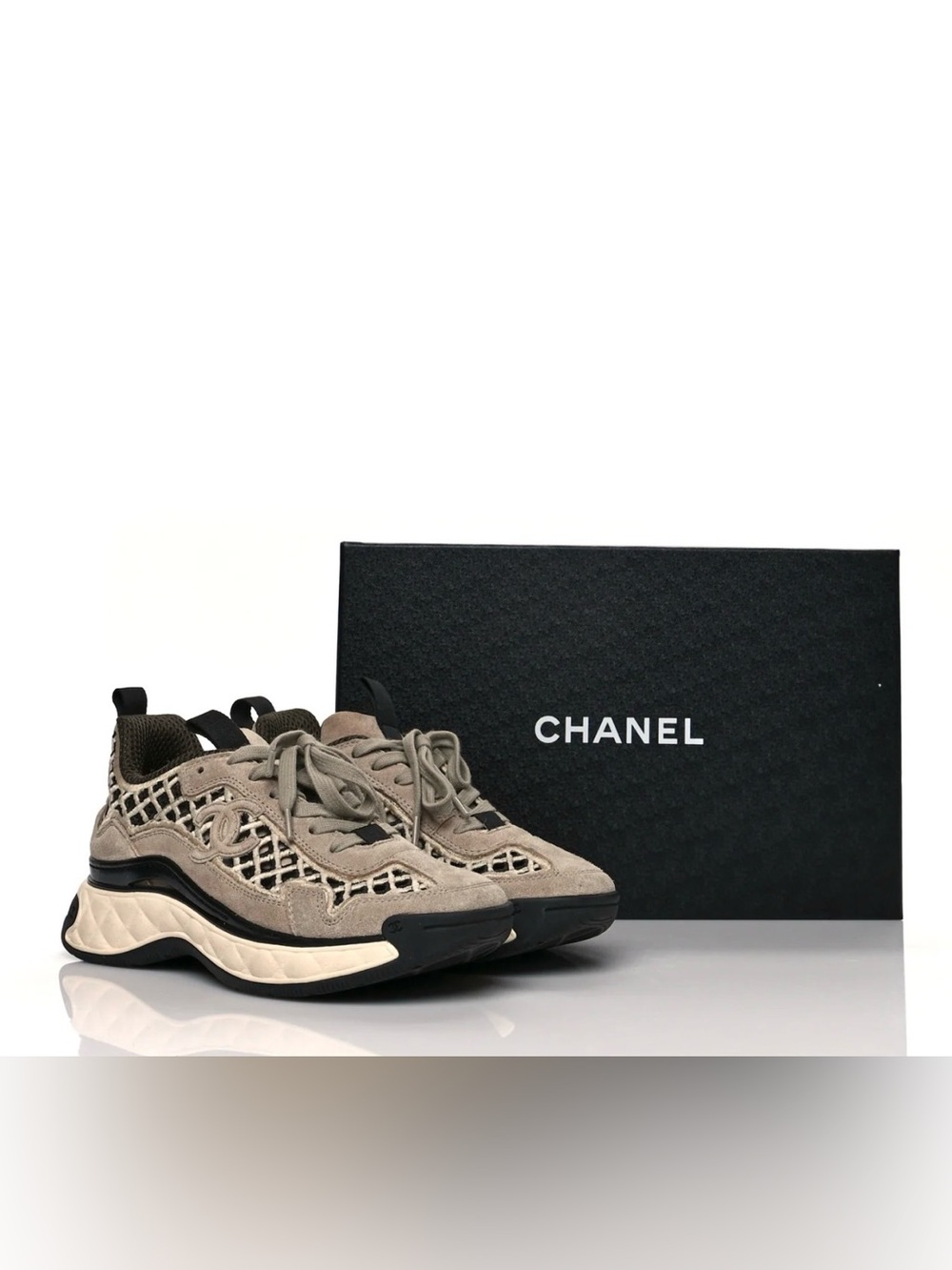 Chanel Sneakers Suede Calfskin Beige